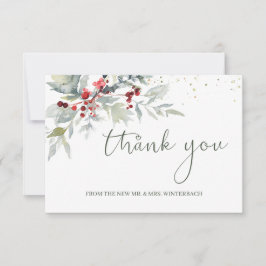 Cartão De Agradecimento Casamento Foliar Vermelho Berries Greenery Obrigad