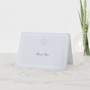 Cartão De Agradecimento Casamento Formal Azul Branco Concha Náutica Costei