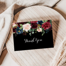 Cartão De Agradecimento Casamento Formal Botânico Rustic Black