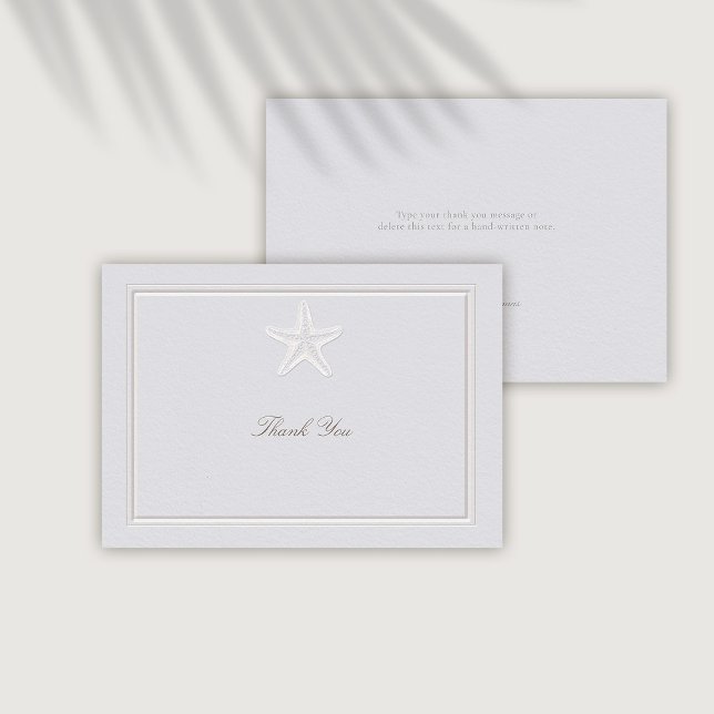 Cartão De Agradecimento Casamento Formal De Faux Embossed Costal Starfish (coastal wedding thank you card classic formal traditional frame faux embossed starfish beach)