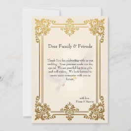 Cartão De Agradecimento Casamento Formal De Luxo Dourado Elegante