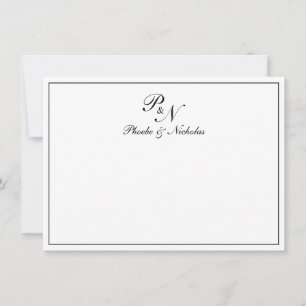 Cartão De Agradecimento Casamento formal do monograma branco preto tradici