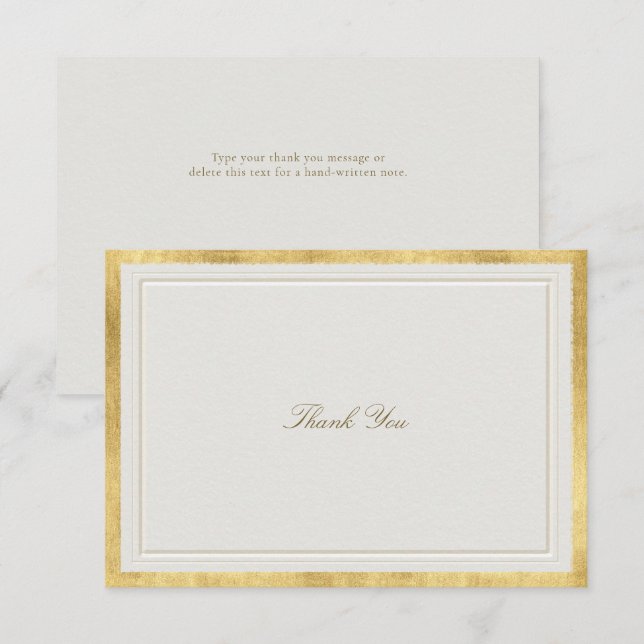 Cartão De Agradecimento Casamento Formal Ecru Dourado Falso Clássico Moder (Frente/Verso)