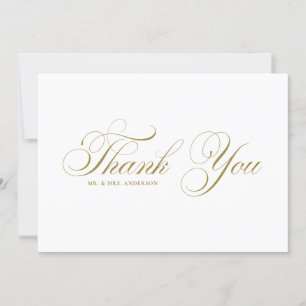 Cartão De Agradecimento Casamento Formal Flourish Script Gold