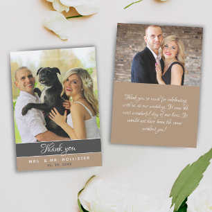 Cartão De Agradecimento Casamento Foto 2 Bege Cinza Elegante