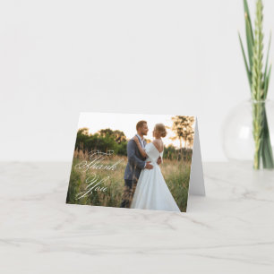 Cartão De Agradecimento Casamento Foto 2 Script Clássico Elegante Branco