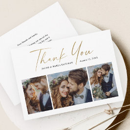 Cartão De Agradecimento Casamento Foto 3 Script Dourado Moderno