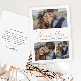 Cartão De Agradecimento Casamento Foto 3 Script Dourado Moderno