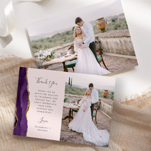 Cartão De Agradecimento Casamento Foto Ágata Roxa Beijo Dourado