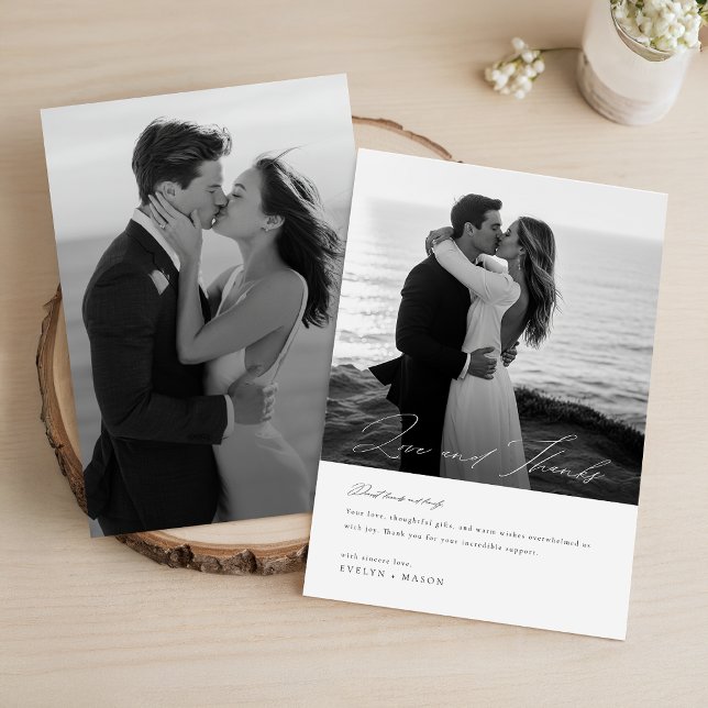 Cartão De Agradecimento Casamento Foto Caligrafia Script Minimalista Moder (Criador carregado)