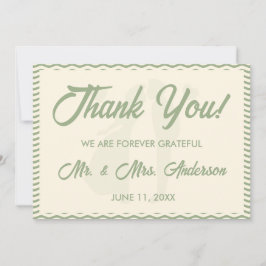 Cartão De Agradecimento Casamento Foto com Listra Ondulada Verde Sage Mode