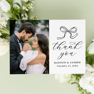 Cartão De Agradecimento Casamento Foto de Arco Preto Elegante