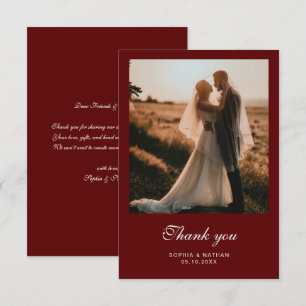 Cartão De Agradecimento Casamento Foto Elegante Burgundy Roteiro Vintage