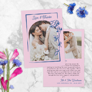 Cartão De Agradecimento Casamento Foto Ilustração Rosa Azul Romântica