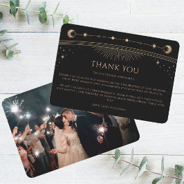 Cartão De Agradecimento Casamento Foto Lua Estrela Dourada Chic Mística