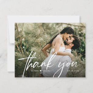 Cartão De Agradecimento Casamento Foto Mínimo Moderno Verso em Branco