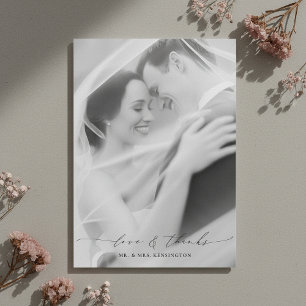 Cartão De Agradecimento Casamento Foto Moderno Elegante Amor e Agradecimen