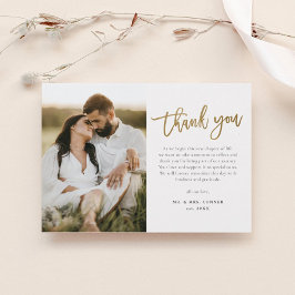 Cartão De Agradecimento Casamento Foto Moderno Script Dourado 2
