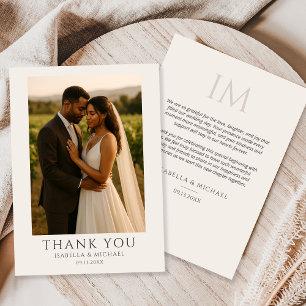 Cartão De Agradecimento Casamento Foto Personalizado Moderno e Elegante 