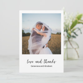 Cartão De Agradecimento Casamento Foto Preta e Branca Moderna Limpa