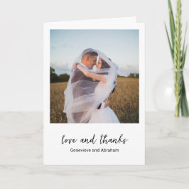 Cartão De Agradecimento Casamento Foto Preto e Branco Limpo Moderno