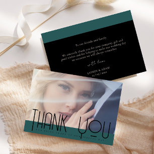 Cartão De Agradecimento Casamento Foto Preto Verde Esmeralda Chic
