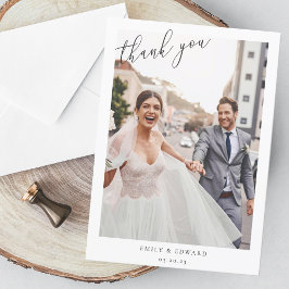Cartão De Agradecimento Casamento Foto Quadro Branco Clássico Elegante