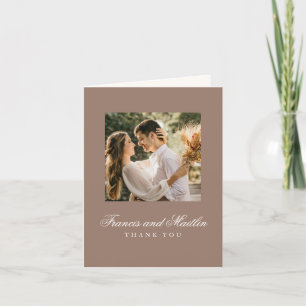 Cartão De Agradecimento Casamento Foto Romântica Marrom Elegante