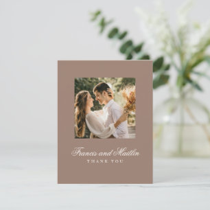 Cartão De Agradecimento Casamento Foto Romântica Marrom Elegante