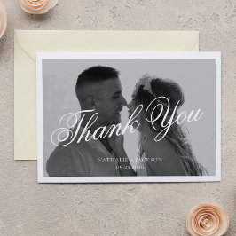 Cartão De Agradecimento Casamento Foto Script Clássico Elegante