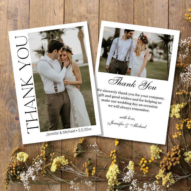 Cartão De Agradecimento Casamento Foto Script Moderno Chic 2 (Criador carregado)