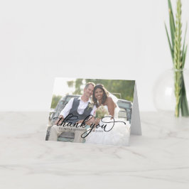 Cartão De Agradecimento Casamento Fotográfico Chic Calliographic Obrigado 