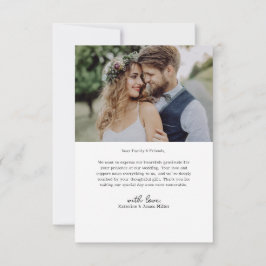 Cartão De Agradecimento Casamento Fotográfico com Arco Branco e Obrigados