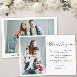 Cartão De Agradecimento Casamento Fotográfico com Script 2 de Coração da C