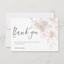 Cartão De Agradecimento Casamento Fotográfico da Cinza Blush Pastel Floral