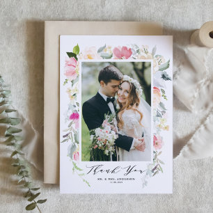Cartão De Agradecimento Casamento Fotográfico das Flores Pastel Spring