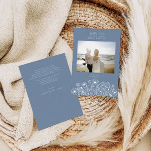 Cartão De Agradecimento Casamento Fotográfico de Boho Azul e Derramado de