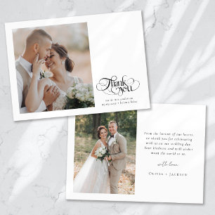 Cartão De Agradecimento Casamento Fotográfico de Coração com Script de Cal