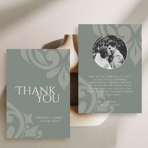 Cartão De Agradecimento Casamento Fotográfico de Damask Elegante Elegante 