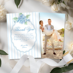 Cartão De Agradecimento Casamento Fotográfico de Hydrangea Azul Vitoriano 