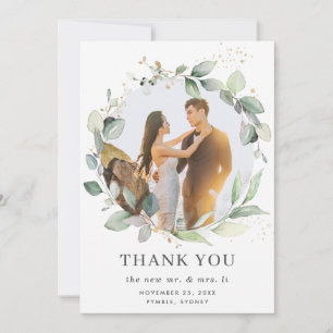 Cartão De Agradecimento Casamento Fotográfico de Leafy Rustic Greenery Wre