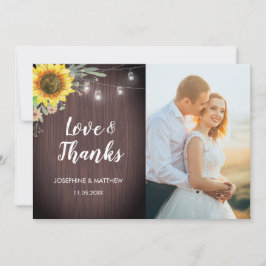 Cartão De Agradecimento Casamento Fotográfico de Luzes de Girassol Russo