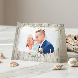 Cartão De Agradecimento Casamento Fotográfico de Luzes de Palha de Madeira