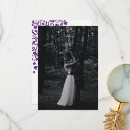 Cartão De Agradecimento Casamento Fotográfico de Pássaros Florais Roxos do