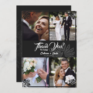 Cartão De Agradecimento Casamento Fotográfico de Peacock Preto 4 da Arte M