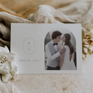 Cartão De Agradecimento Casamento Fotográfico de Rosa Boho Monograma do Sh
