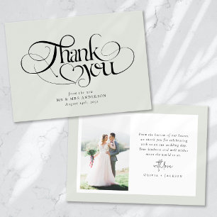 Cartão De Agradecimento Casamento Fotográfico de Script de Caligrafia Chic