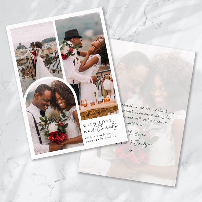 Cartão De Agradecimento Casamento Fotográfico de Script de Caligrafia Chic (Criador carregado)