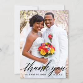 Cartão De Agradecimento Casamento Fotográfico de Script de Caligrafia Eleg