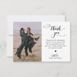 Cartão De Agradecimento Casamento Fotográfico de Script de Caligrafia Mode